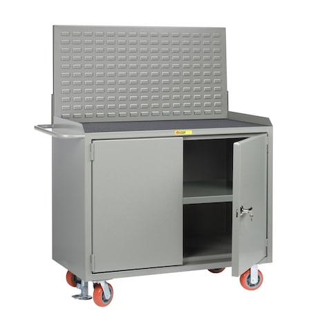 Little Giant Mobile Bench Cabinet, 36"W, Center Shelf, Non-Slip Vinyl Mat, Louvered MM3-2D-2436FLLP